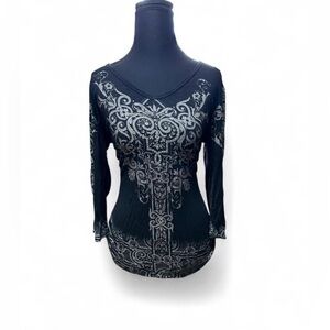 Y2K gothic cross rhinestone long sleeve top black silver mall goth grunge 2000s